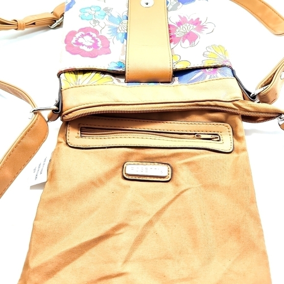 Rosetti Floral Canvas Crossbody Bag with Tan Faux Leather Trim – Boho Chic Purse - Picture 6 of 7